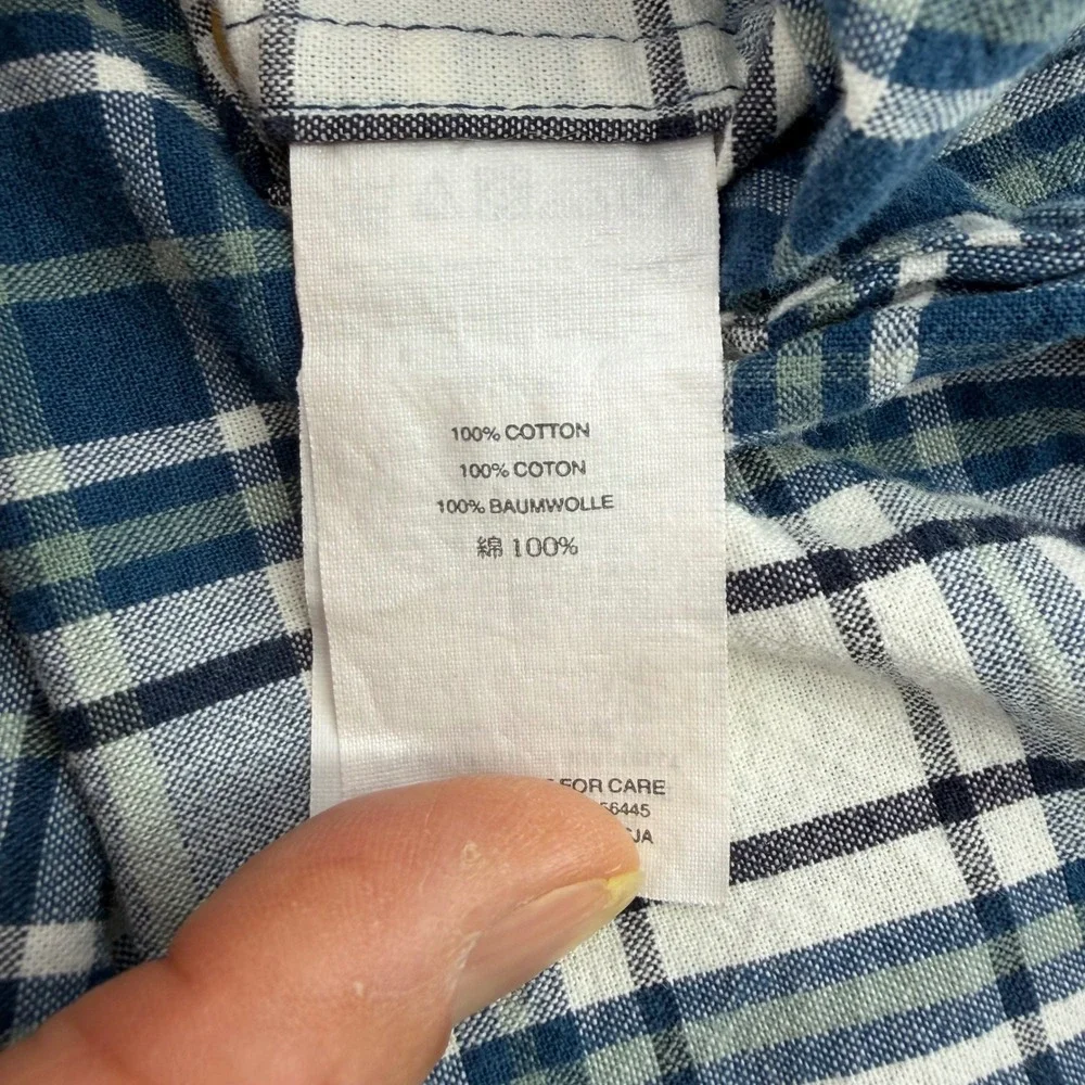 J. Crew Mens Large Blue‎ White Plaid Cotton Long Sleeve Button Down Shirt